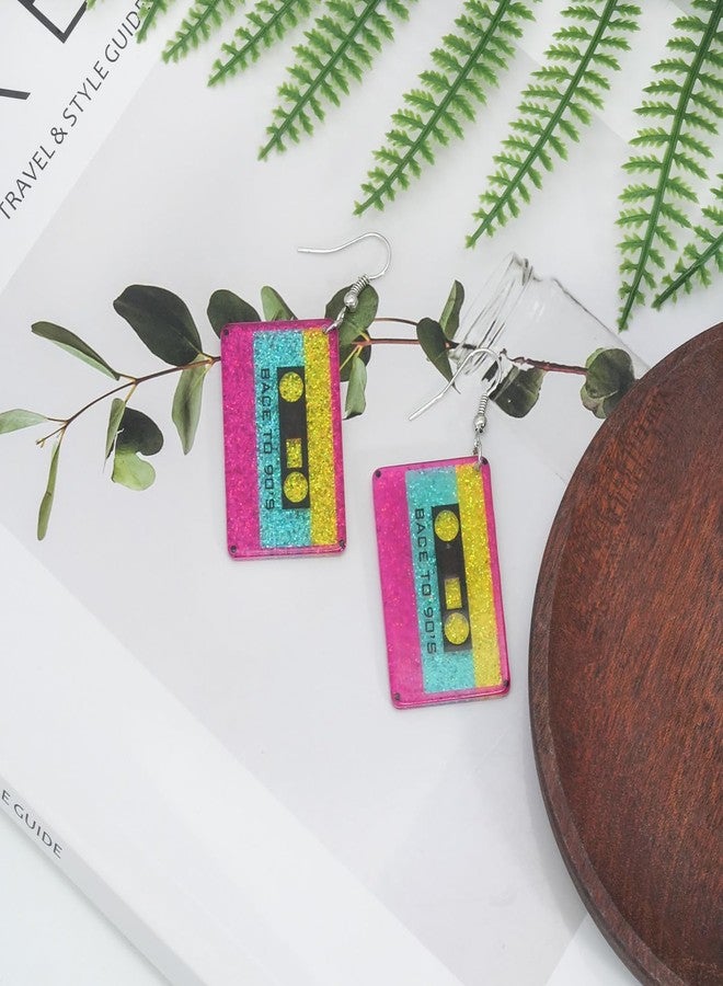 Mintolex 70s 80s 90s Earrings for Women Retro Cassette Tape Earrings Acrylic Radio Tape Drop Dangle Earrings for Cosplay Glow Party Music Festival 70s 80s 90s Accessories, Sparkly Back to 90S Tape - Image 5